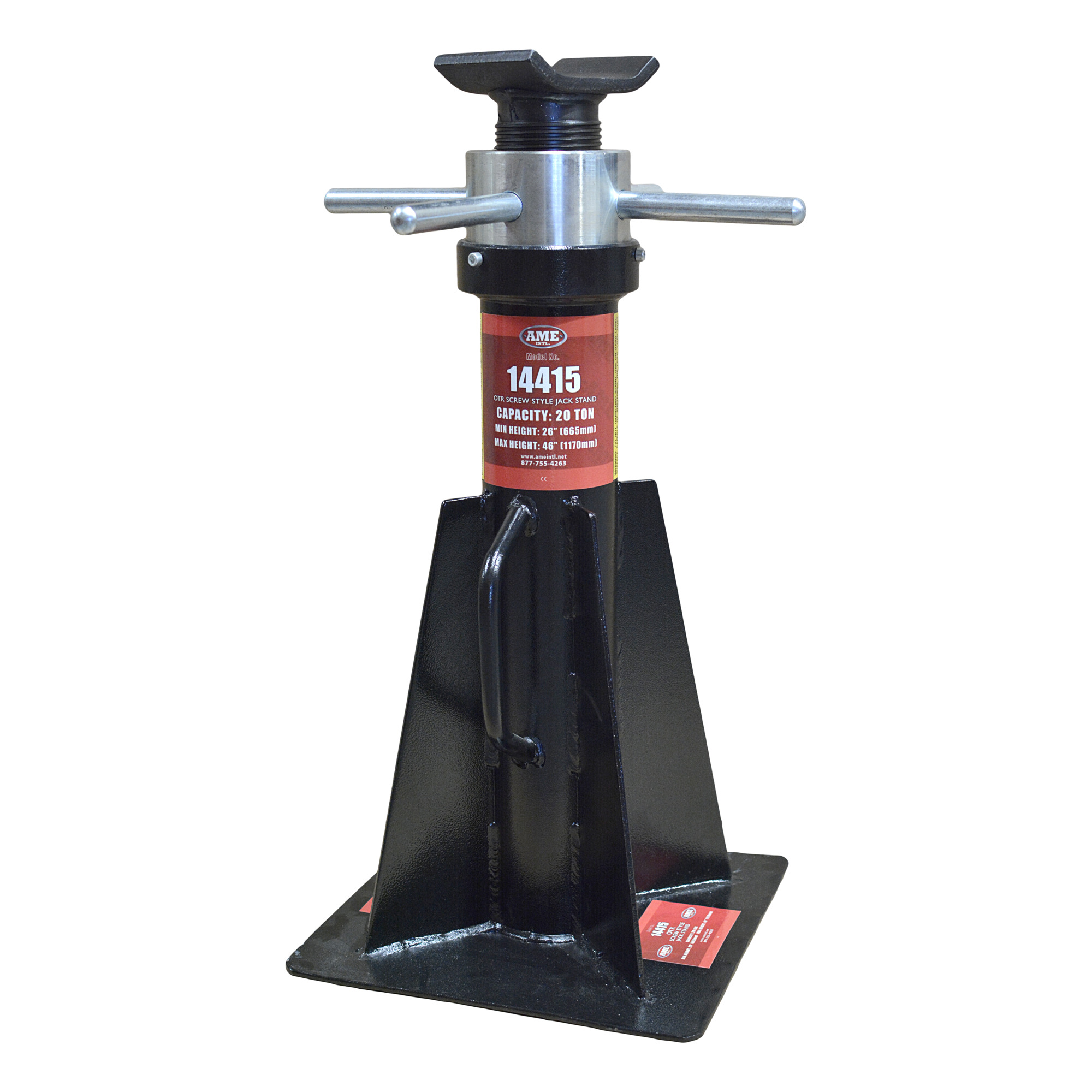 AME 20-Ton OTR Screw-Style Jack Stand – Wide Base, Threaded Adjustment, Ideal for OTR Equipment, Model 14415